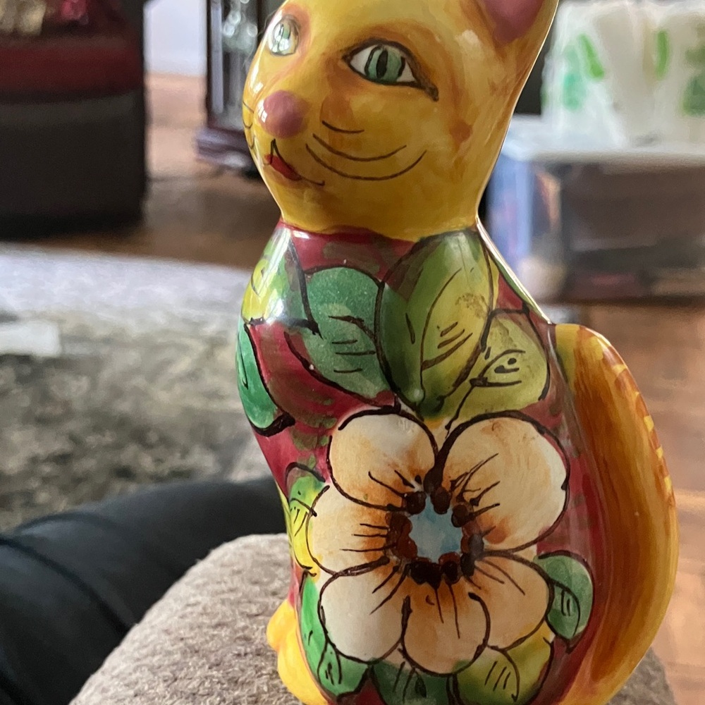 Floral Ceramic Cat Figurine